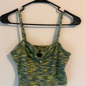 American Eagle Outfitters Green, Blue, and Yellow Ruched Cropped Tank Top